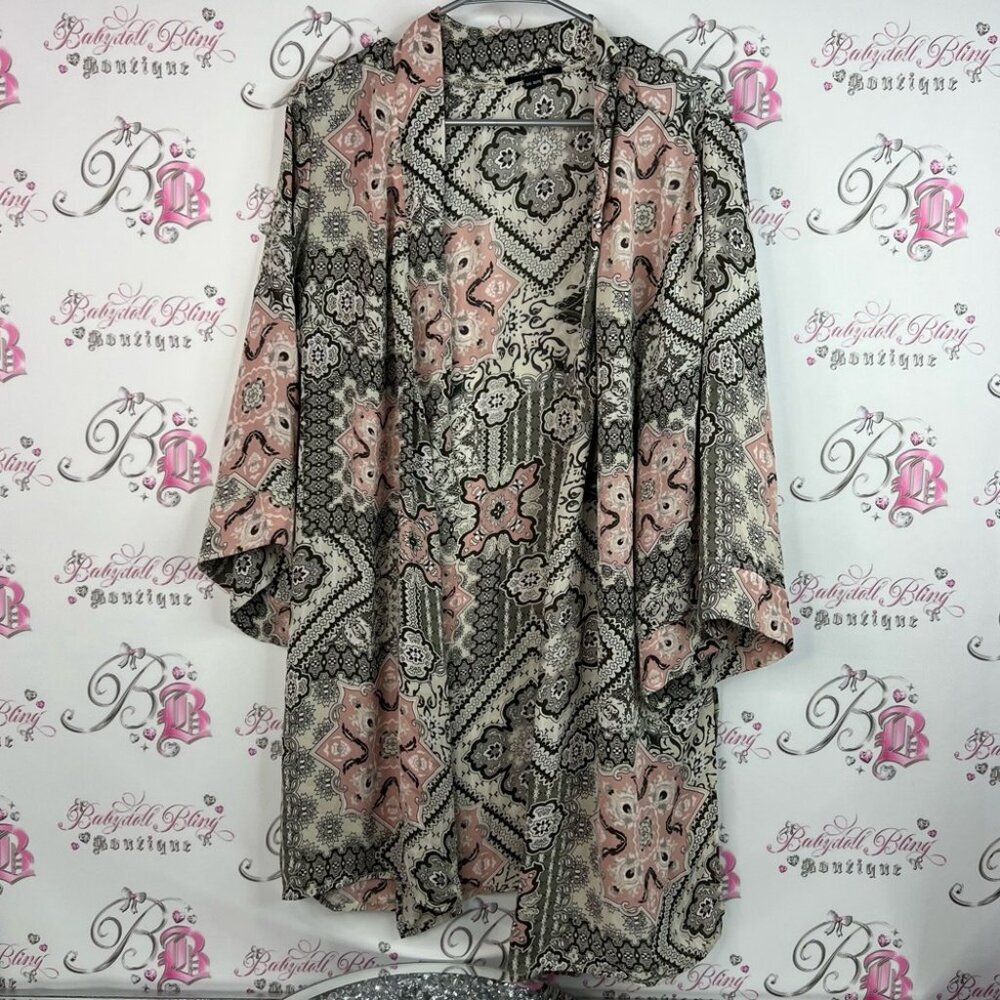 Tahari cardigan paisley open waterfall from Black Pink, and Cream Patterned Cape